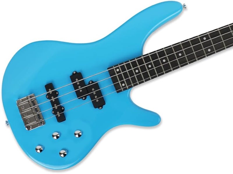 demusea electric bass guitar full size standard 4strings glossy blue 34inch scale length 24frets maple neck phoenix body fixed bridge 2V 2T control for beginner starter practice party show (BL-YIB30) - Image 1